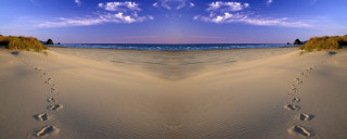 Beach footprints ocean blue sky - benoit b. mandelbrot free wallpaper