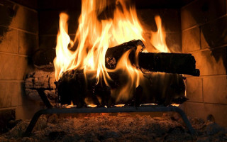 Fireplace burning metal frame logs - the side of it free wallpaper