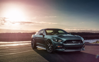 Mustang parked sunset horizon sunshine 2 - the horizon behind free wallpaper