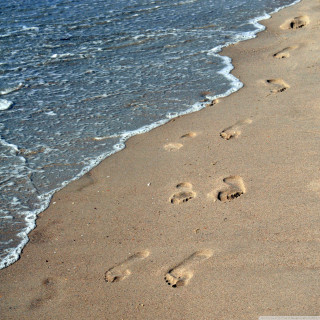 Beach wave footprints sand person - beach free wallpaper