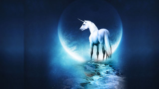 Unicorn rock fullmoon blue background - full free wallpaper