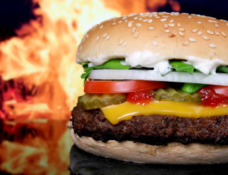 Hamburger cheese tomato lettuce ketchup - cheese free wallpaper
