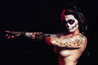 Woman skull face paint body - tattoo free wallpaper