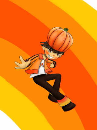 Cartoon character flying pumpkin head - orange free wallpaper