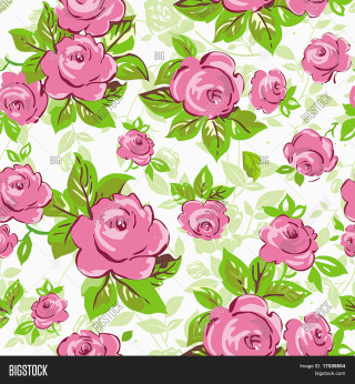 Pink rose flower pattern green - rose free wallpaper