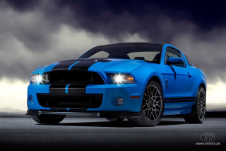 Blue mustang - a digital rendering free wallpaper for desktop