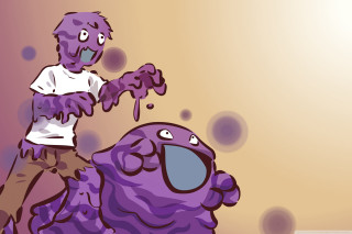 Cartoon man riding purple monster - look free wallpaper for desktop