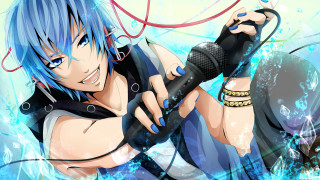 Blue hair woman microphone anime - blue hair holding free wallpaper