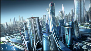 Futuristic afrofuturism cityscape nyc tokyo - traffic free wallpaper