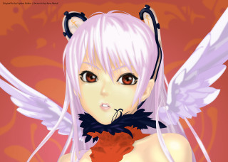 Cartoon cat girl wings tail - her head and a cat tail free wallpaper