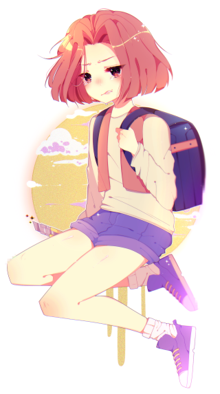 Girl sitting bench backpack back - atey ghailan free wallpaper