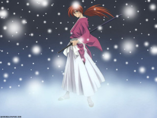 Woman pink white dress sword - anime visual free wallpaper