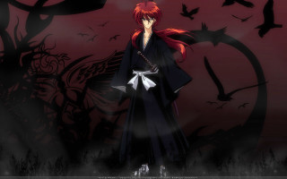 Red haired man birds kimono - anime visual free wallpaper