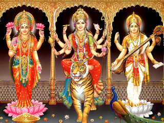 Three deities tiger peacock painting 2 - gold free wallpaper