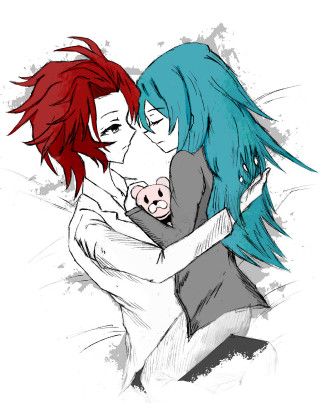 Two people hugging arms around - their head free wallpaper