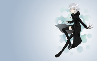 Woman black suit umbrella scissors - a blue background behind her free wallpaper