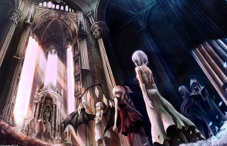 Women gothic castle clock tower - a group of women free wallpaper for desktop