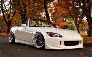 White sports car parked road 5 - the side of the road in front free wallpaper