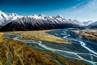 River valley mountains snow covered 2 - covered free wallpaper