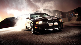 Mustang car driving street smoke - a street free wallpaper