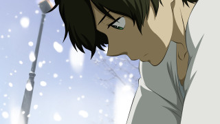 Man blackhair greeneyes streetlight snow - a street light in the background free wallpaper