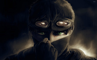 Man mask green eyes hand - steampunk free wallpaper