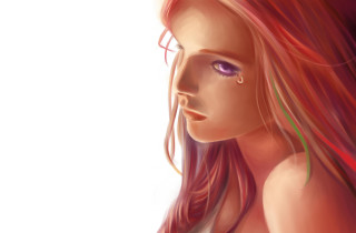 Woman purpleeyes pinkdress longhair tears - purple eye free wallpaper