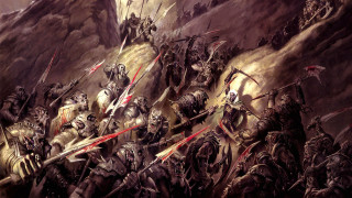 Battle knights horseback mountains painting - a painting of a battle free wallpaper