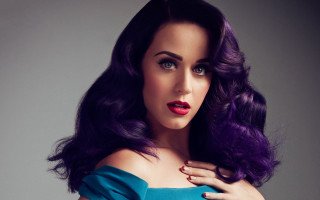 Woman purple hair blue dress - long dark hair free wallpaper