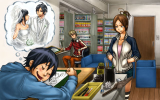 Cartoon couple room woman background - a manga drawing free wallpaper for desktop