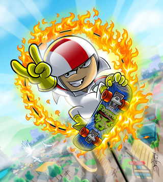 Cartoon skateboard fire ring ember - his hands out free wallpaper