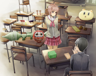 Girl boy classroom desks books - a detailed painting free wallpaper for desktop