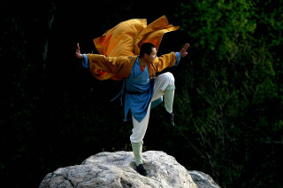 Man karate kick rock woods - yellow free wallpaper