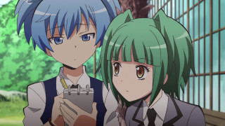 Green hair blue eyes anime - a fence and trees free wallpaper