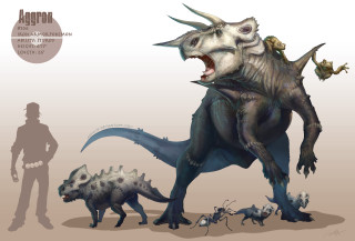 Man dinosaur group animals shadow - smaller free wallpaper