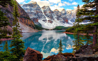 Mountain lake forest snowy mountains - a mountain lake free wallpaper