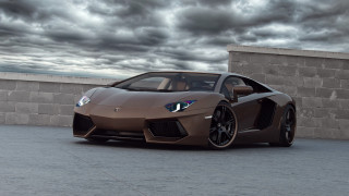 Brown sports car brick wall 3 - matte finish free wallpaper