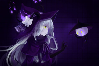 Witch woman cat lamp purple - her head free wallpaper for desktop