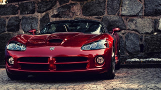 Red sports car stone wall 3 - the hood and the hood free wallpaper