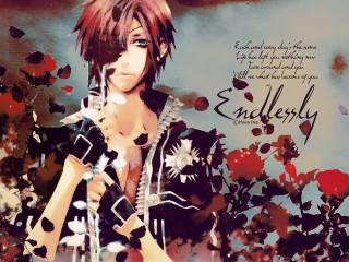 Anime character microphone flowered background - a microphone in front free wallpaper