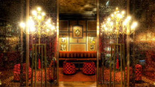 Mirror red couch chandelier clock - delaunay free wallpaper