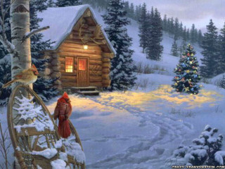 Cabin snow bird christmas forest - evgeny lushpin free wallpaper