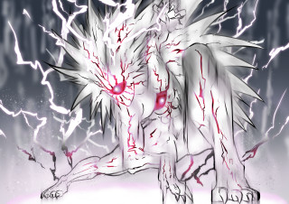 White wolf red eyes lightning - red eye free wallpaper