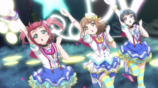 Anime girls dancing group arms - their hands in free wallpaper