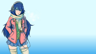 Cartoon girl headphones pink coat - a snowflake free wallpaper