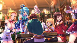 Anime girls restaurant table man - a table together free wallpaper
