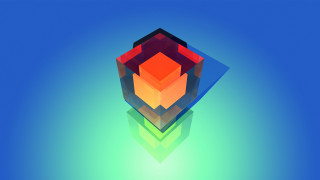 Colorful blue background red orange - isometric free wallpaper