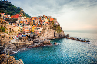 Small village cliff ocean boat - evgeny lushpin free wallpaper