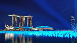 City skyline blue light show - bruce munro free wallpaper