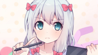 Blue eyed girl red bow - the screen free wallpaper